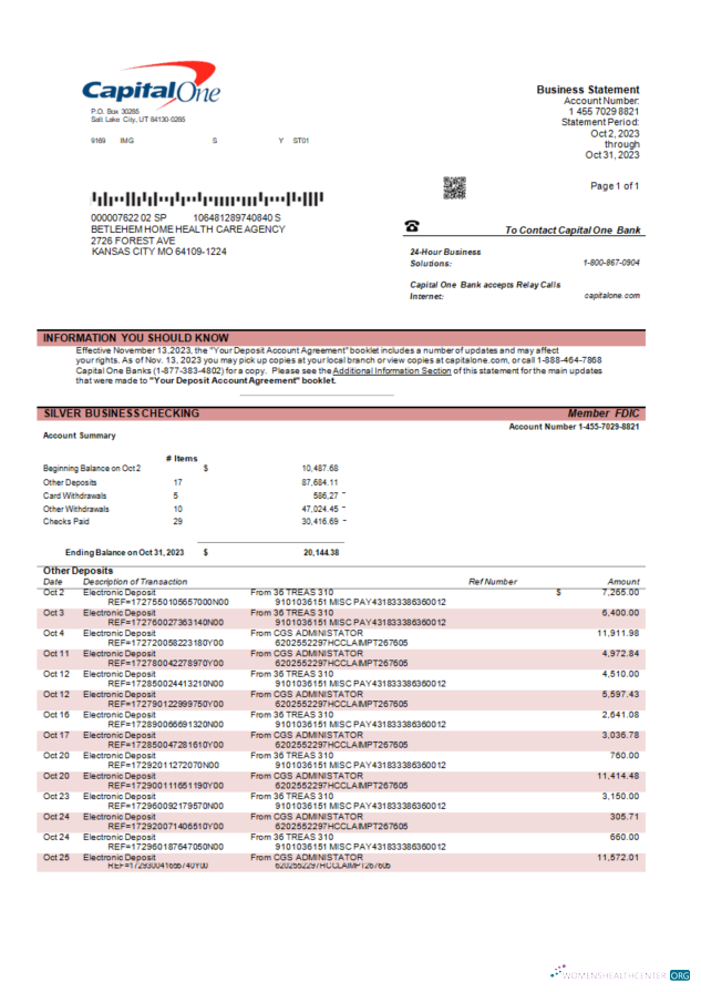 Download Capital One bank corporate account statement Word and PDF Photoshop template